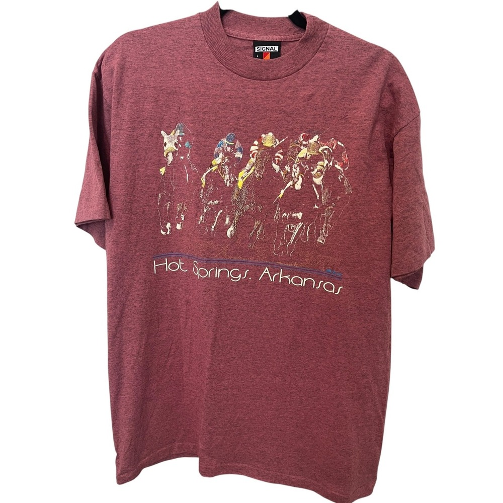 Vintage 90s Horses "Hot Springs AR" Pink Large T-Shirt Single Stitch Made in USA